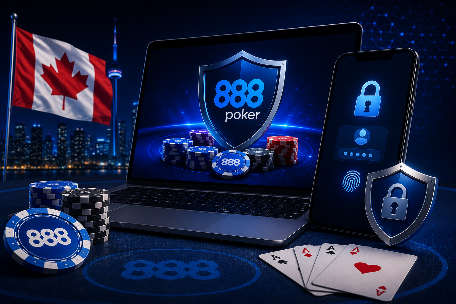 888 Poker Canada login secure screen on laptop
